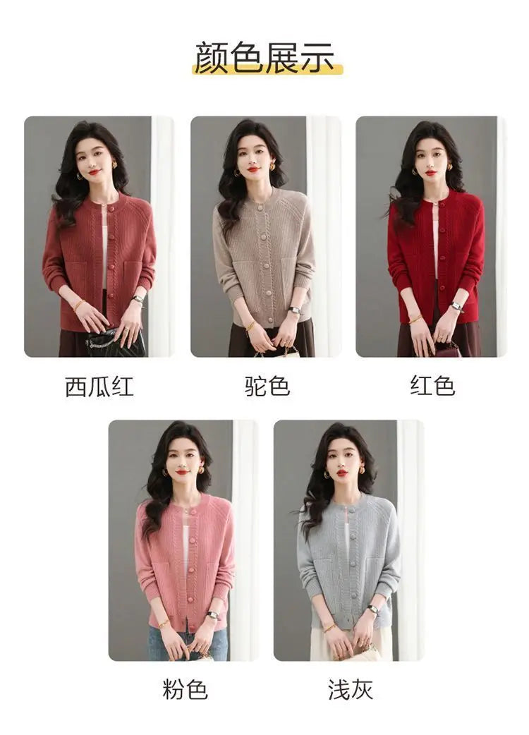 Women's New Spring and Autumn Cardigan Sweater with Loose Cardigan Sweater Jacket