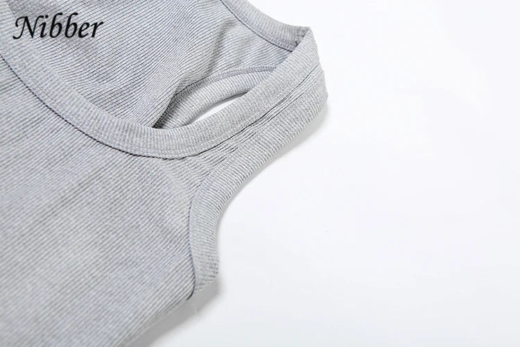 Nibber Ribbed Casual 2 Piece Set Women Tracksuit Sporty Square Collar Tank Tops+Shorts Suit Streetwear Simple Matching Outfits