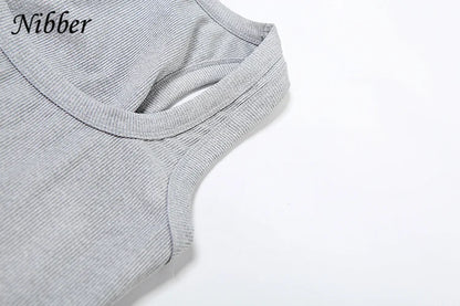 Nibber Ribbed Casual 2 Piece Set Women Tracksuit Sporty Square Collar Tank Tops+Shorts Suit Streetwear Simple Matching Outfits