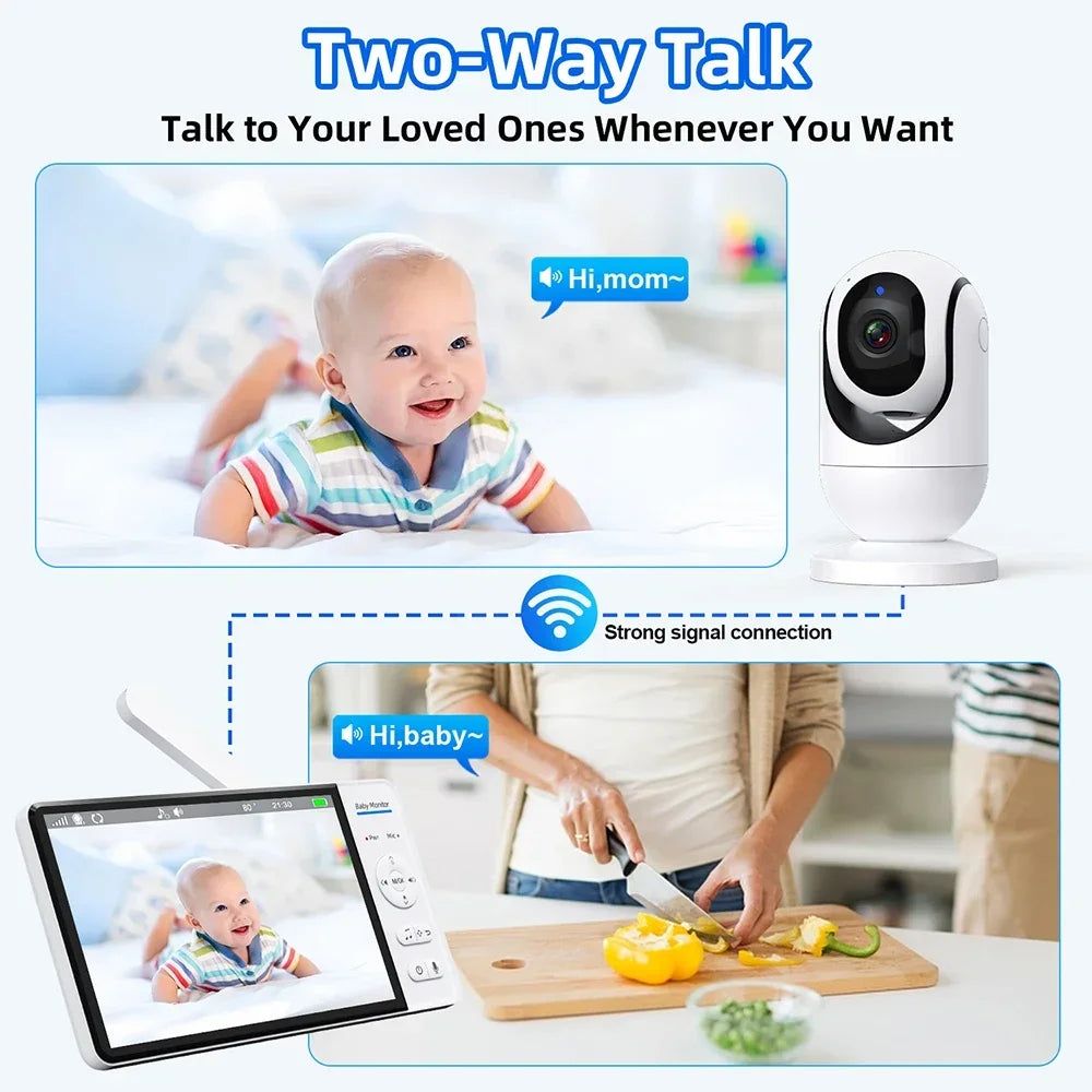 No WiFi 7 Inch Baby Monitor 2-Way Audio Night Vision 4X Zoom  Wireless Kids Protection Surveillance Video Camera 5000mAh Battery