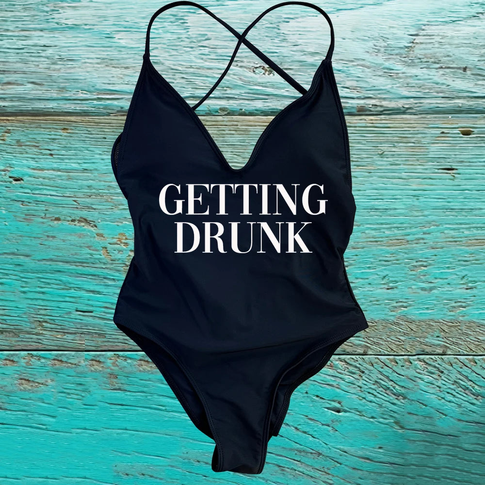 GETTING MARRIED Padded Bride  One Piece Swimsuit GETTING DRUNK Women Swimwear Bathing Suit Swimming Suit Summer SQUAD Beachwear