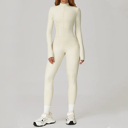 Velvet Yoga Jumpsuit – Women's Fitness Set | Long-Sleeved Push-Up Activewear