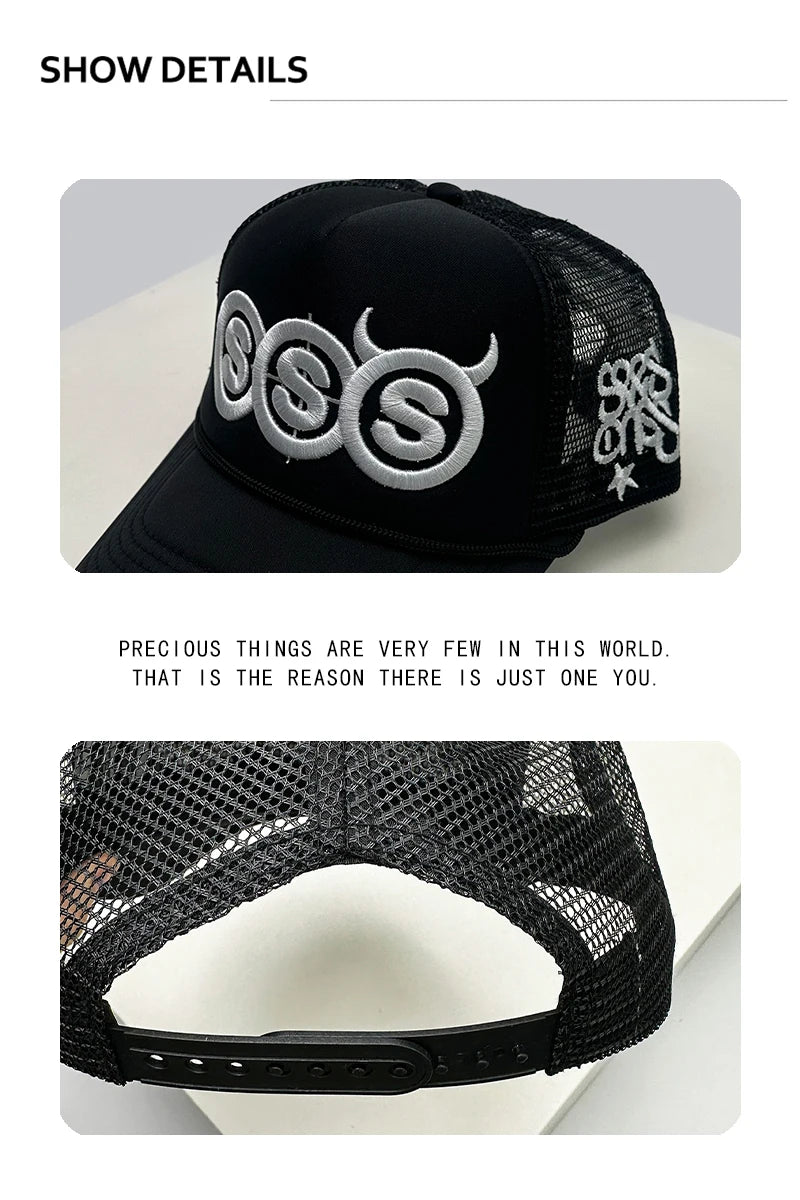 New Unisex Personal Devil Horns Letters Embroidery Baseball Hats Breathable Mesh Sunshade Hip Hop Trucker Caps Versatile Outdoor