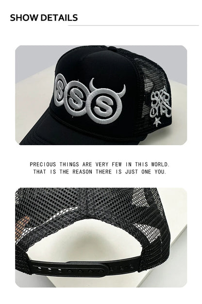New Unisex Personal Devil Horns Letters Embroidery Baseball Hats Breathable Mesh Sunshade Hip Hop Trucker Caps Versatile Outdoor