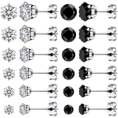 1 Pair 3mm-8mm Medical Stainless steel Crystal Zircon Ear Studs Earrings For Women/Men 4 Prong Tragus Cartilage Piercing Jewelry
