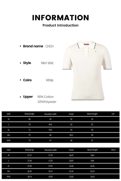 CHCH Men's lapel Short Sleeved Sweater T-shirt New Knitted Casual Business Men's Pullover Sweater T-shirt