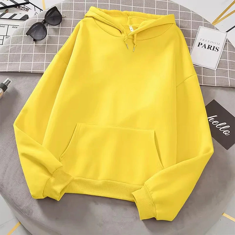 2025 Hot Sale Woman Pure Color Hoodie Urban Casual Fashion Hooded Sweatshirts All Season Female Trend Sporty Pullover Streetwear