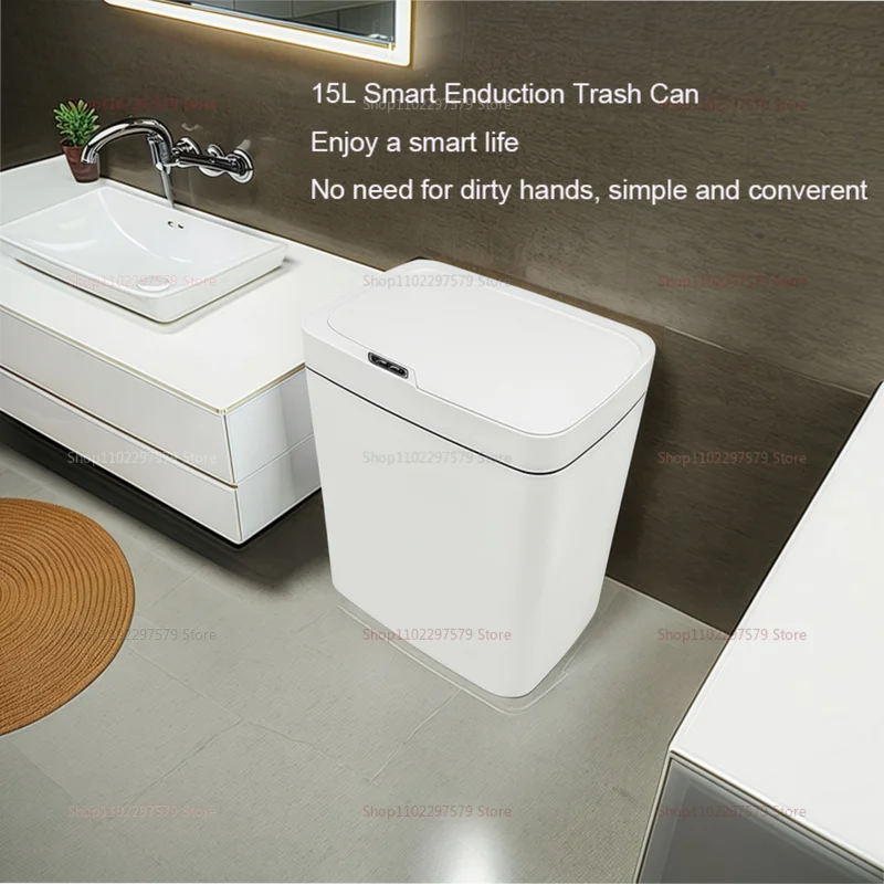 15L Automatic Smart Sensor Trash Can - Non-Contact Electric Waste Bin for Kitchen  Bathroom White