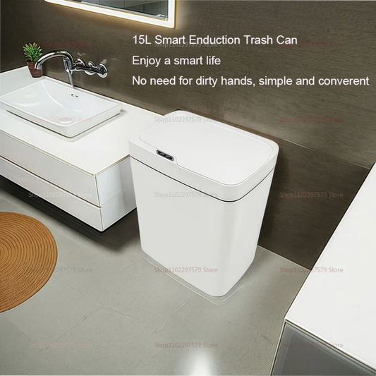 15L Automatic Smart Sensor Trash Can - Non-Contact Electric Waste Bin for Kitchen  Bathroom White