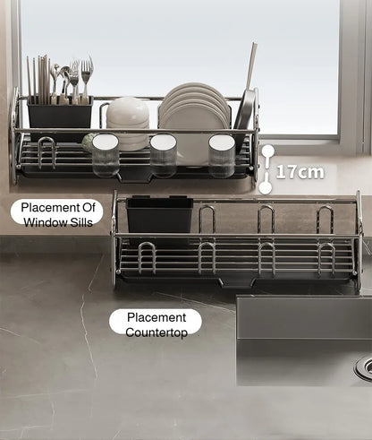 Stainless Steel Dish Rack | Narrow Kitchen Utensil Drainer & Countertop Cutlery Holder
