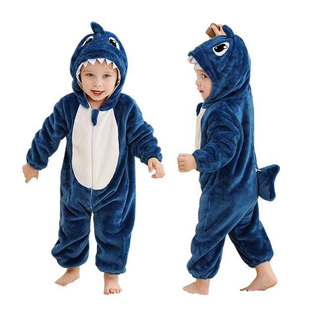 Baby Winter Rompers - Soft Polyester Hooded Jumpsuit With Animal Pattern, Machine Washable