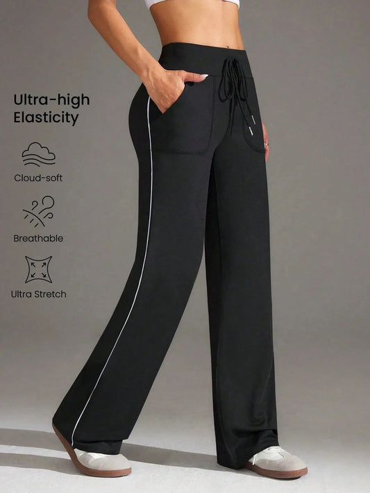 High Waist Straight Leg Casual Wide Leg Pants Side Stripe Sports Loose Slimming Yoga Trousers European Style