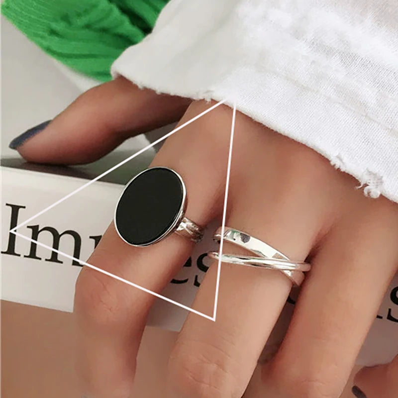 Sterling Silver Rings Adjustable Vintage Hip Hop Couples Silver Bands | Hollow Line Design