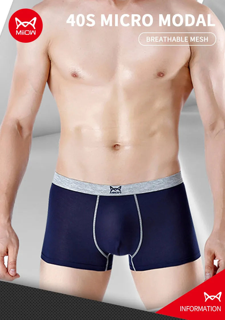 MiiOW 3pcs 40S Modal Men Boxers Underwear Breathable Mesh Men's Panties Boxershorts 3A Graphene Antibacterial Man Underpants