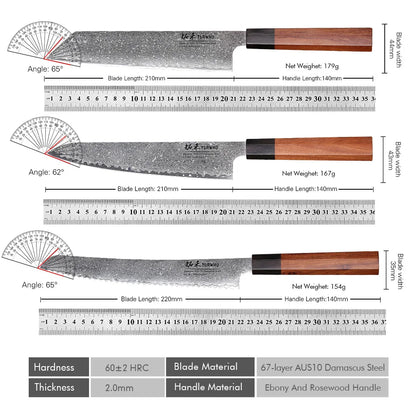 Damascus Steel Japanese Chef Knife - Hand Forged Santoku  Sashimi Blade
