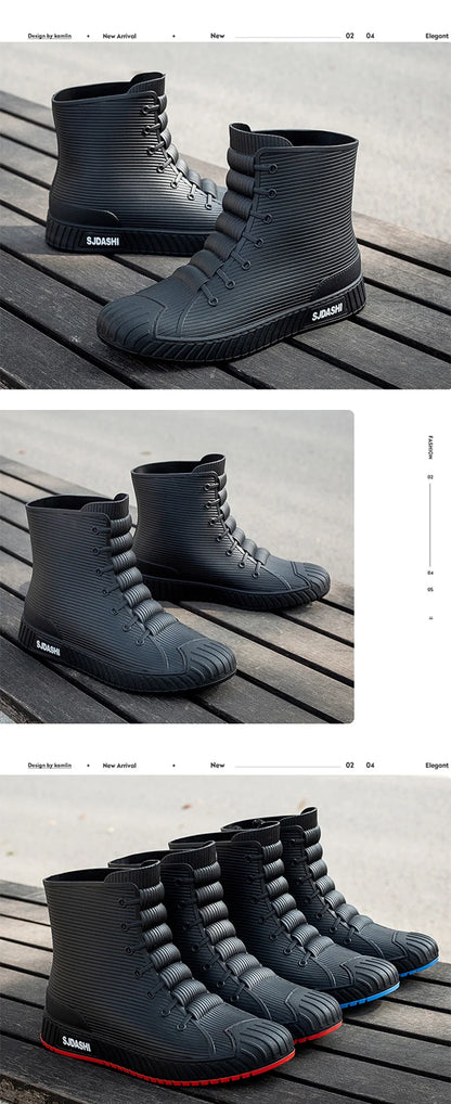 Waterproof Rain Boots - Men Women Mid-Calf Lined Fleece Casual PVC Shoes