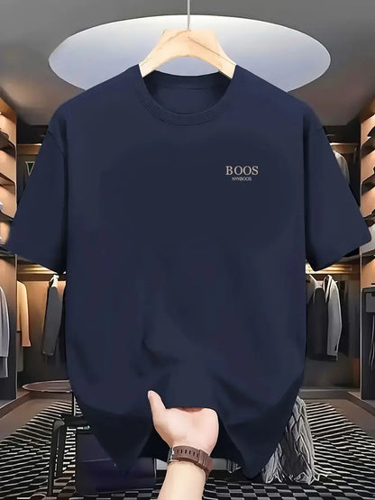 100% Pure Cotton Men's Loose T-Shirt Breathable Casual Fashion Letter Pattern Printed Short Sleeved Round Neck Top