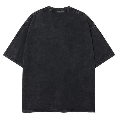 Men Streetwear Tshirt Japanese Naruto Anime Graphic T-Shirt Cotton Harajuku Washed T Shirt Summer Hip Hop Tops Tees Black