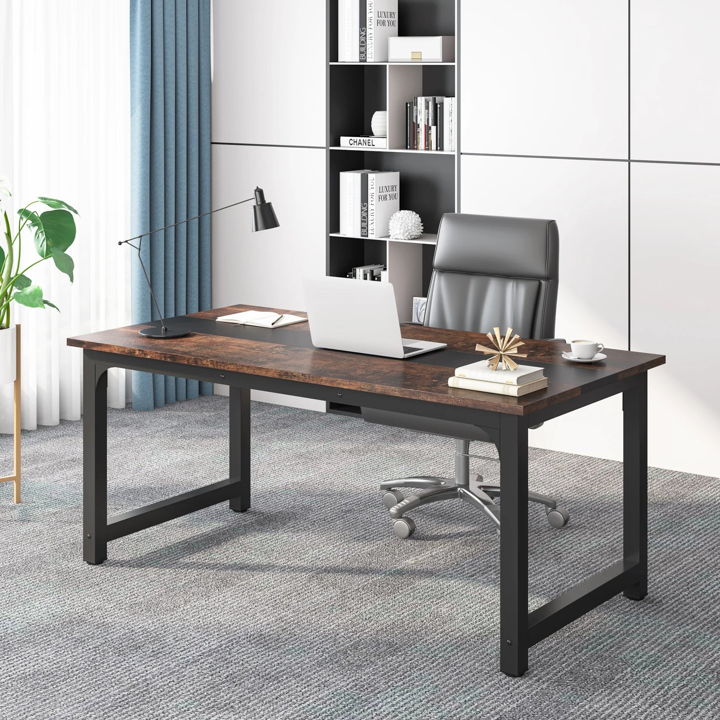 Large Office Desk | Modern Computer Desk - Spacious Writing Workstation for Home Office
