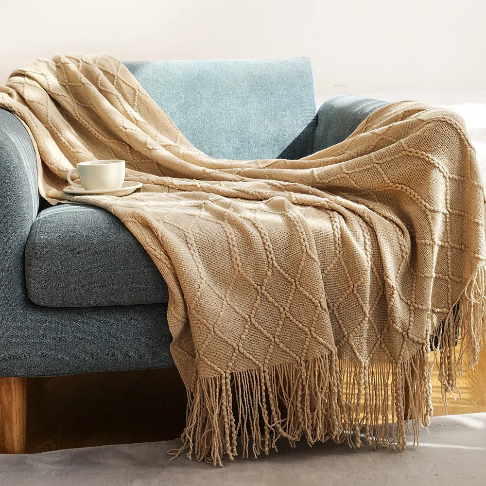 Green Oversized Knitted Throw Blanket - Soft Textured Decorative Couch Blanket