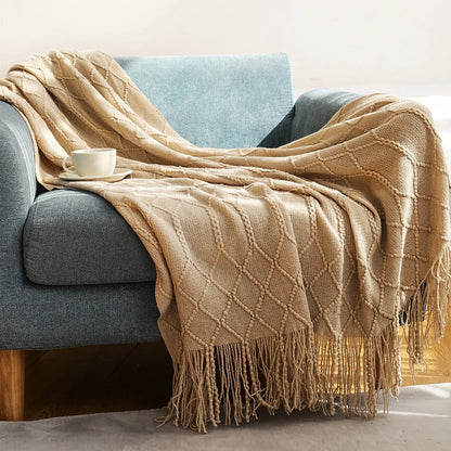 Green Oversized Knitted Throw Blanket - Soft Textured Decorative Couch Blanket