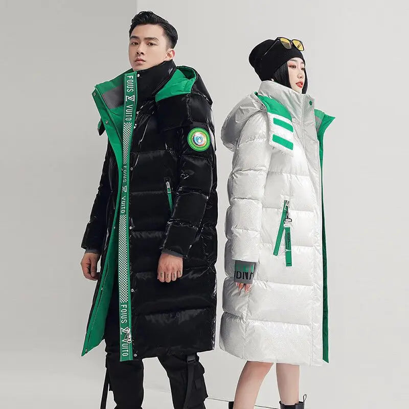 Unisex Winter Down Jacket with Waterproof Design Plus Size Long Overcoat for Couples Warmth Style