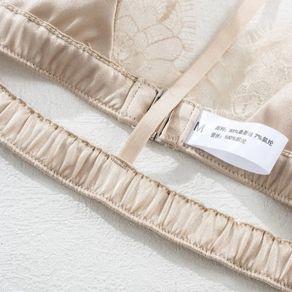 Birdtree 93% Silk 7% Spandex Women Lace Bra,Wireless Pitted Triangle Cup Front Closure Bralette,2026 New Underwear A61403JF