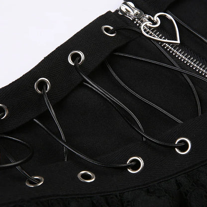 Gothic Skater Punk Vintage High Wasit Skirt Women's Zipper Front Japanese Style Kawaii Black Harajuku Cosplay Mini Skirts