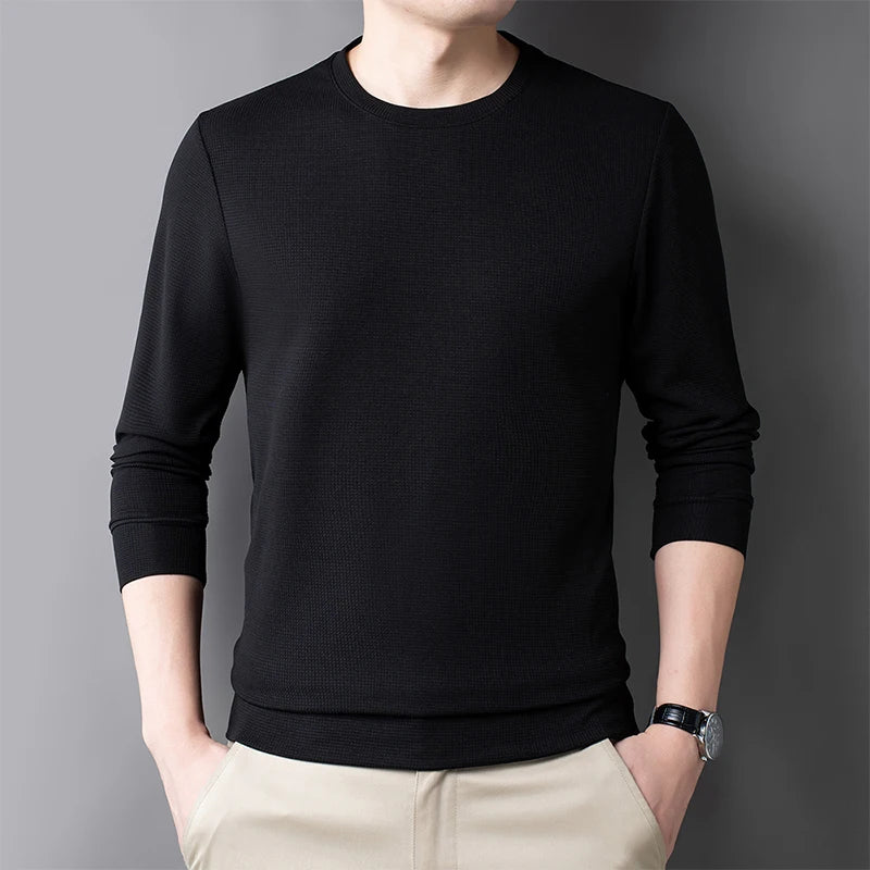 Men's Casual T-Shirt - Breathable Waffle Knit Long Sleeve Tee | Comfortable Spring Autumn Top