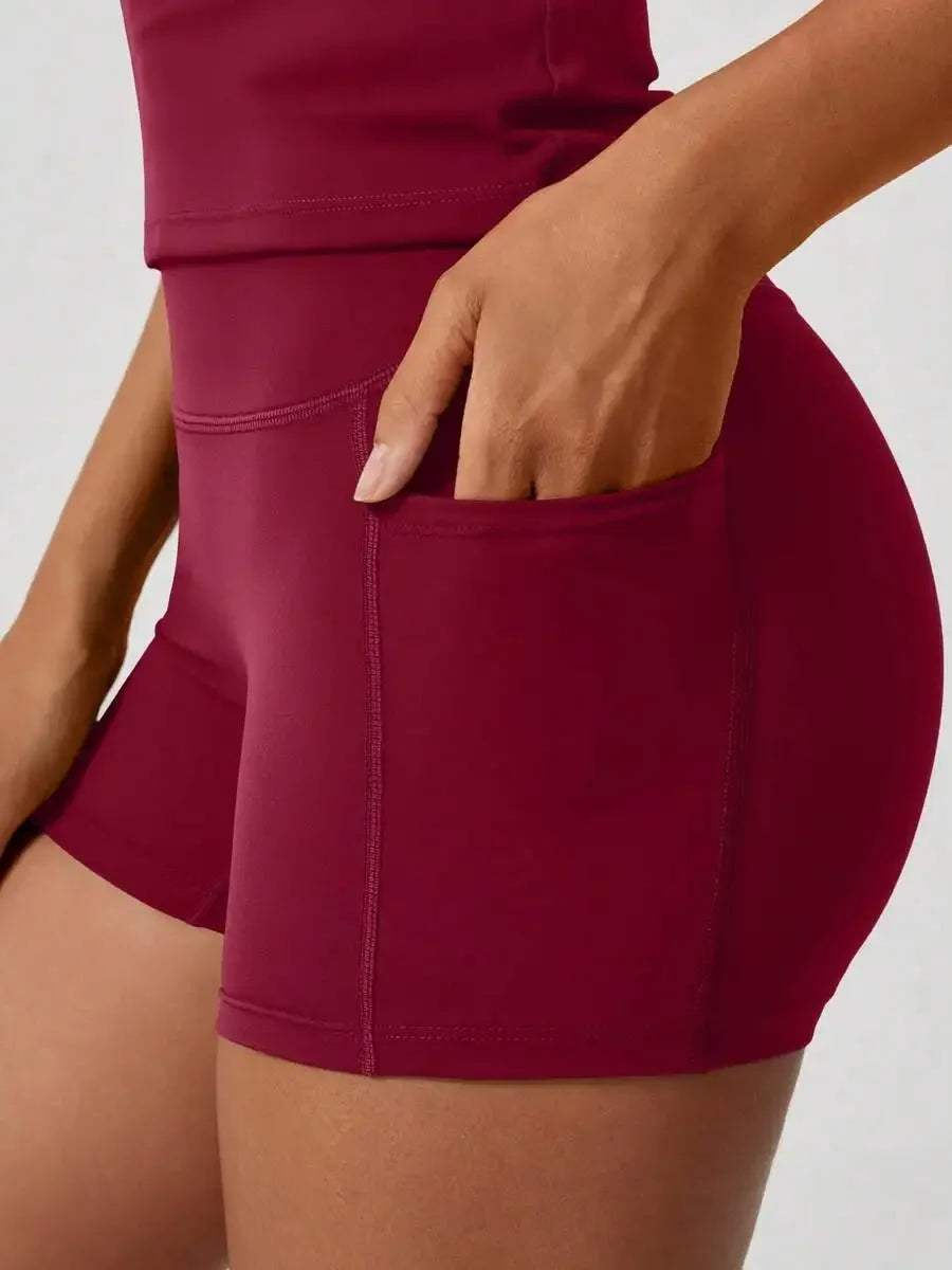 Women's Sweet Sports Short Sleeve High Waist Tummy Control Butt Lifting Shorts Set
