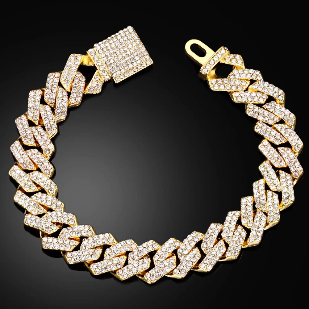 2026 BulingBuling Mens Cuban Bracelet Full Diamond-Rhombus Design - Luxurious Sparkling Jewelry for Him