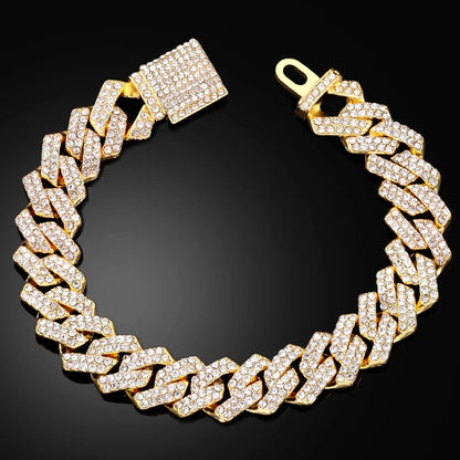 2026 BulingBuling Mens Cuban Bracelet Full Diamond-Rhombus Design - Luxurious Sparkling Jewelry for Him