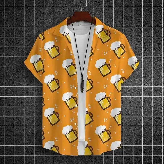 Hawaiian Shirt For Men 3d Beer Printed Short Sleeve Shirts Party Tees Summer Casual Tops Loose Oversized Clothing
