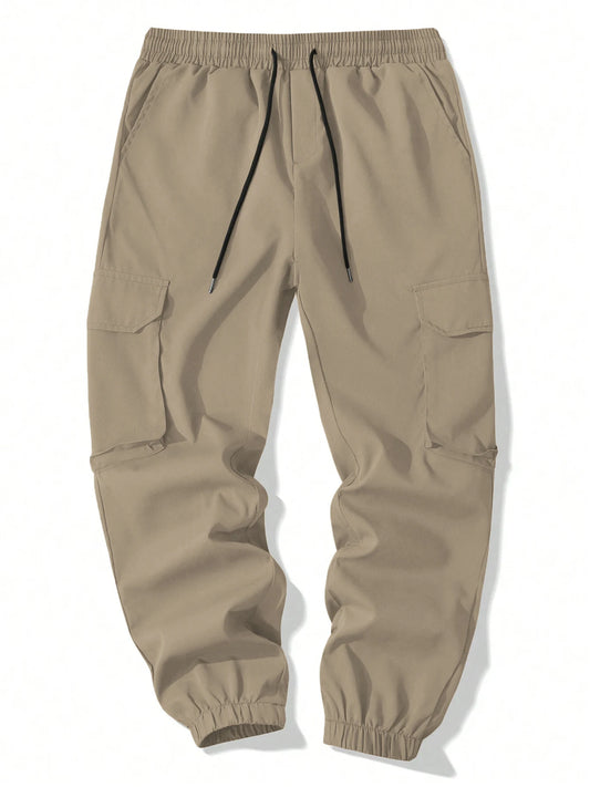 Men's Slim Fit Elastic Waist Cargo Pants Multi-Pockets Cuffed Hem Comfortable for Casual Outdoor Wear