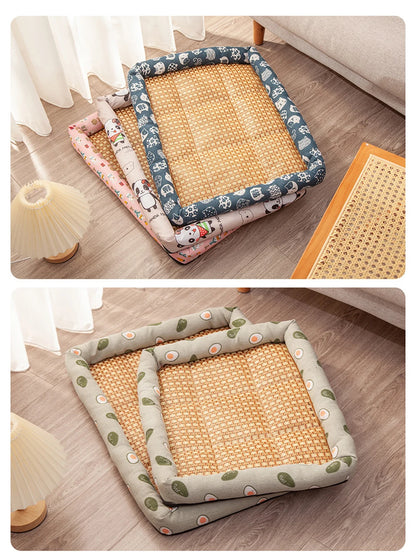 Pet Summer Mat Cute Dog Cooling Sofa Breathable Small Dog Bed Cushion Moistureproof Rattan Wear Cat Mat Accessories