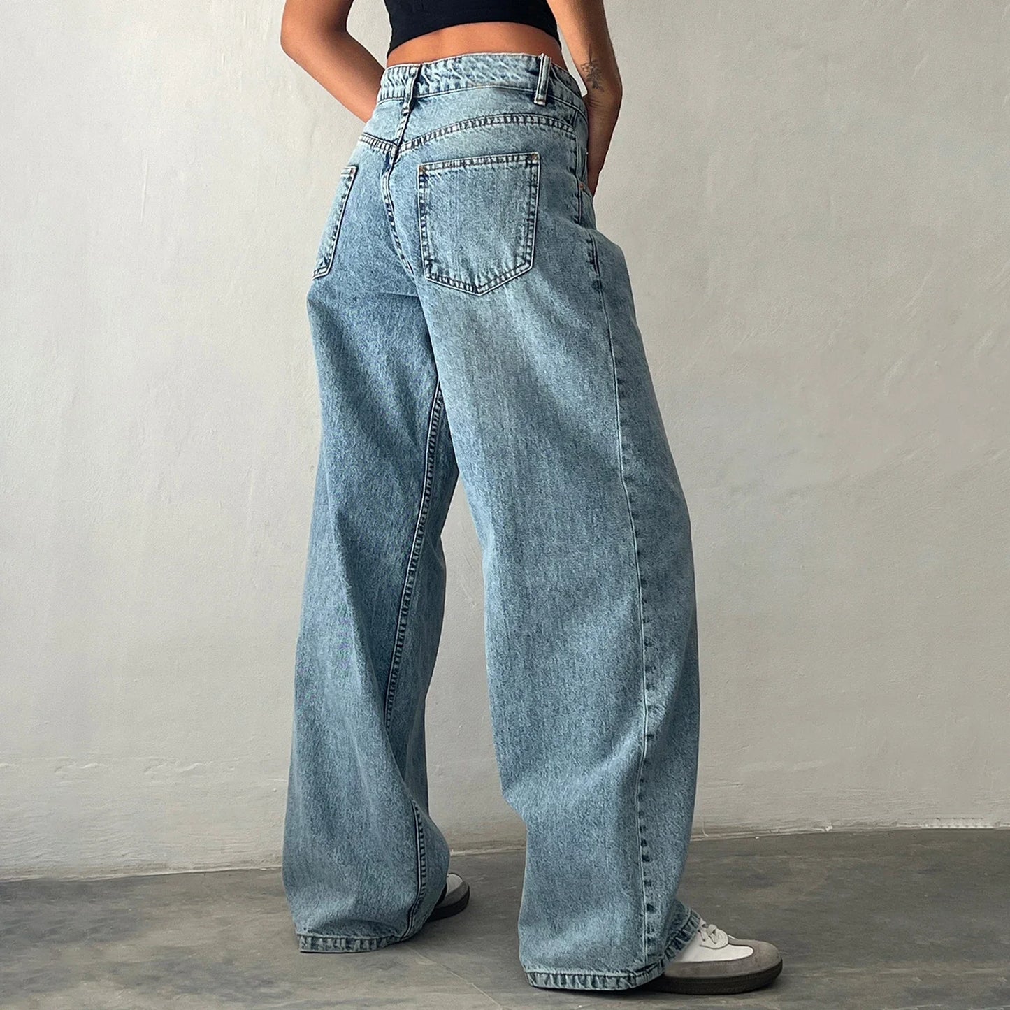 Y2K Baggy Jeans for Women Trendy Low Rise Casual Straight Leg Boyfriend Jeans Denim Pants with Pocket Streetwear