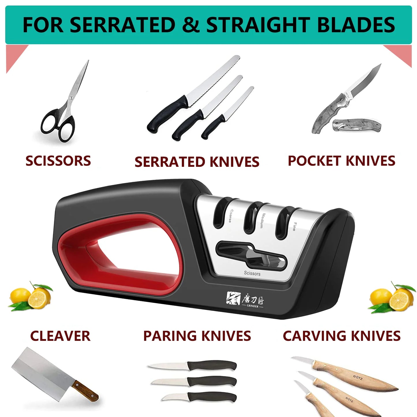 4 In 1 Knife Sharpener - Professional Kitchen Sharpener With Diamond, Tungsten & Ceramic Rods