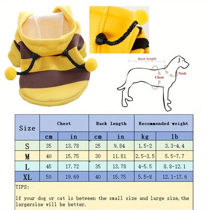 Cute Bee Costume Dog Cat Hoodie - thickened Pet Sweater Warm Outfit for Halloween Cosplay & Daily Wear pet clothes dogs clothes