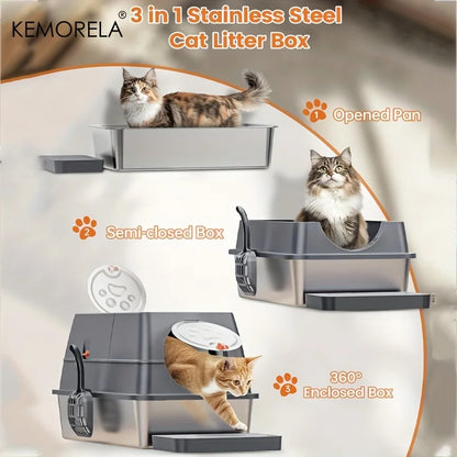 Stainless Steel Cat Litter Box with Lid - Odor-Proof High-Sided Easy Clean - ZOOMNSTORE