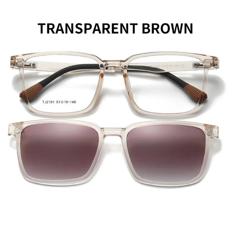 Magnetic Clip-On Glasses – Polarized Prescription Sunglasses with TR90 Frame for Men Women