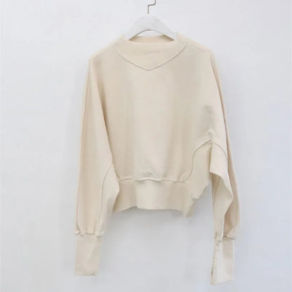 Fashion Waist Cinched Cropped Sweatshirts Women Autumn Harajuku Casual Oversized Pullover Lady Gray Long Sleeve Crewneck Hoodies