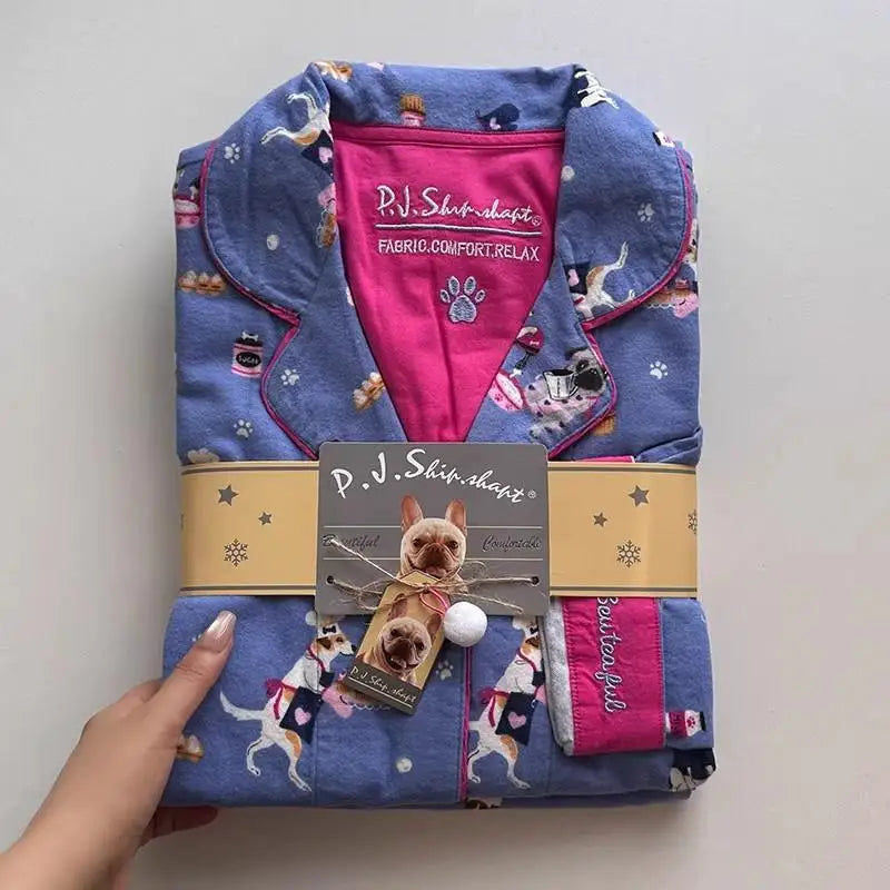 2026 Spring Autumn Winter New Home Clothes Women Cotton Pajamas Suit Cartoon Nightwear Comfort Shirt Pants Gift Loungewear