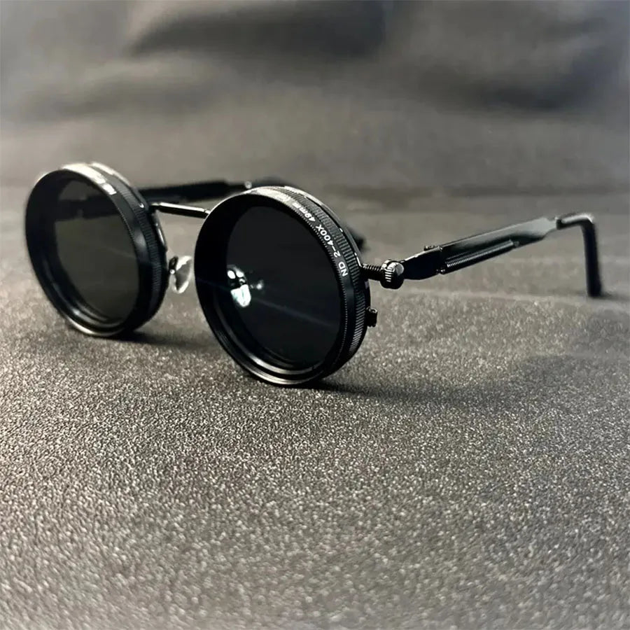 Cyberpunk Style Glasses – Metal Frame Eyewear with Rotating Lenses & UV400 Protection