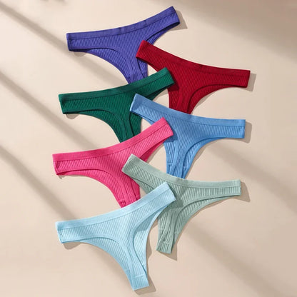 7Pcs Women Cotton Thongs Panties Striped Underwear Sexy Underpants Black Panty Soft G-Strings Plus Size Tanga Female Lingerie