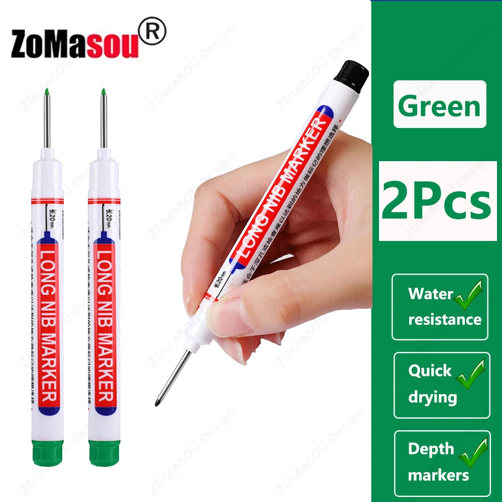 Waterproof Long Head Marker Pen for Deep Holes - 2cm 1-100 Pcs RedBlackBlueGreen Ink - Ideal for Metal  Woodworking