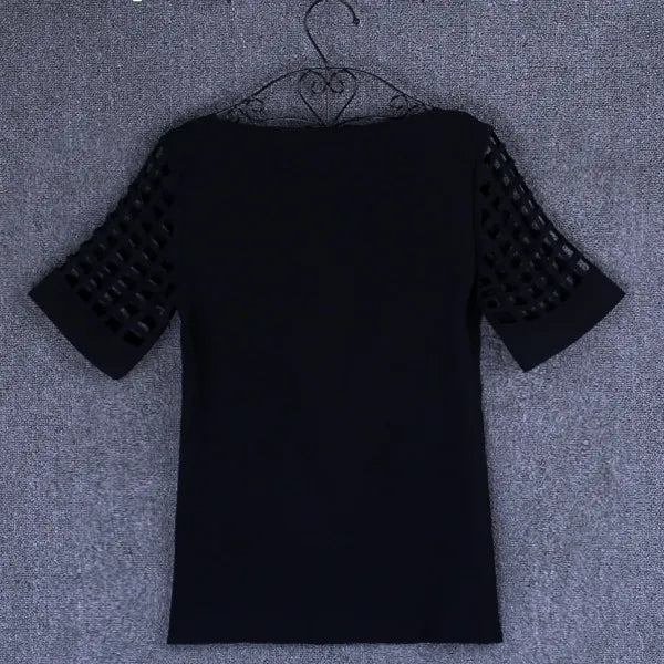 Summer Fashion Women Blouses & Shirts Hollow Out Sleeve Slash Neck Chiffon Blouse Plus Size