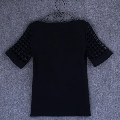 Summer Fashion Women Blouses & Shirts Hollow Out Sleeve Slash Neck Chiffon Blouse Plus Size