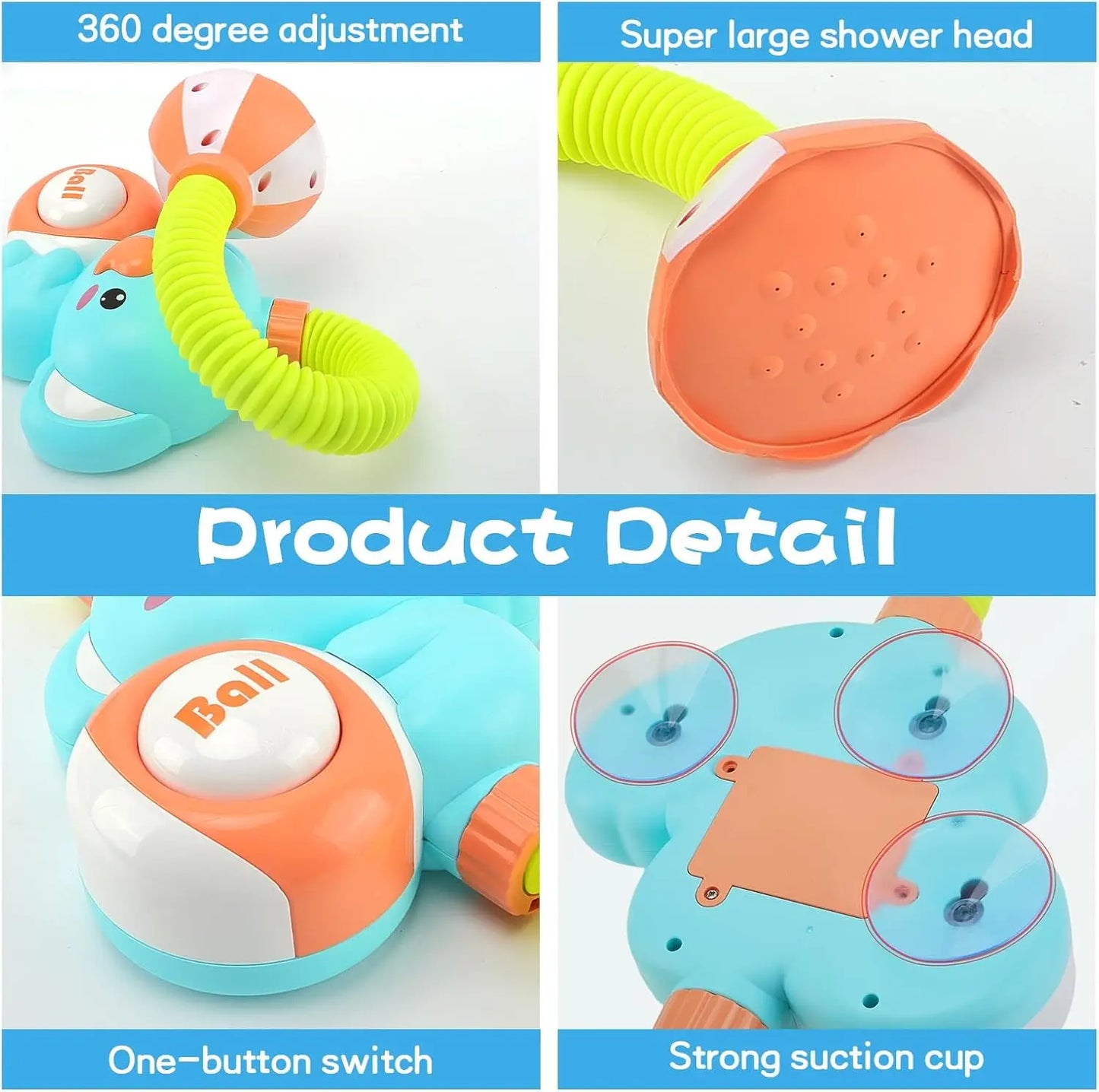 1Set Cartoon Cute Little Elephant Electric Shower, 360°Jet Water Wash Head, Baby Bath Sprayer, Bathroom Fun Water Play Toy