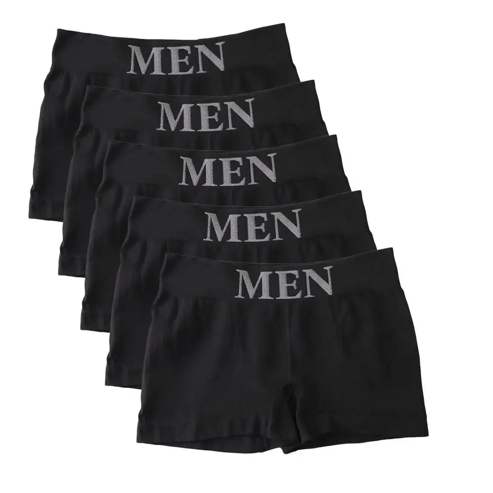 5PCS Thin High Elastic Men's Boxers Comfortable Plain Color Boxer Briefs Breathable Solid Underpants for Men