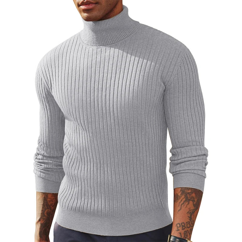 Autumn Men's Slim Fit Long Sleeve Turtleneck Sweater Casual Knitted Pullover Sweaters Outdoor Winter Warm Thick Heavyweight Top
